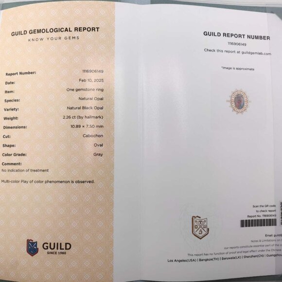 Certificated 2.26ct Play of Color Black Opal Diamond Halo Engagement Ring 18K Go - Picture 7 of 9